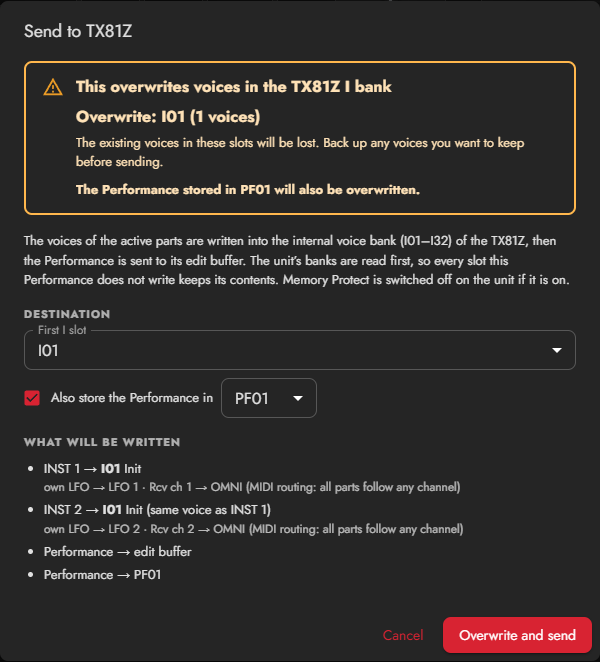 Performance overwrite confirmation